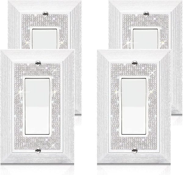 Light Switch Cover Bling, 2023 Glitter Cute Switch Plate Covers, Silver Rhinestones White Texture Electrical Outlet