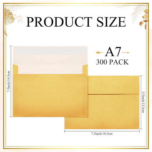 Yahenda 300 Pack A7 Gold Envelopes Bulk Self Adhesive Kraft Paper for Christmas Valentine Wedding Birthday Party
