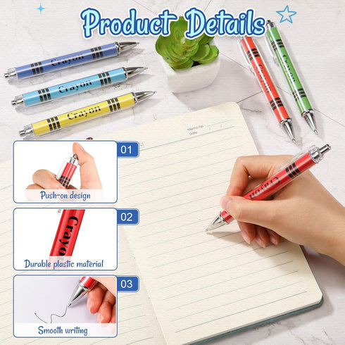 60 Fuutreo Pcs Colorful Crayon Ballpoint Pen Teacher Appreciation Gift Cute Retractable Ballpoint Pen Bulk School
