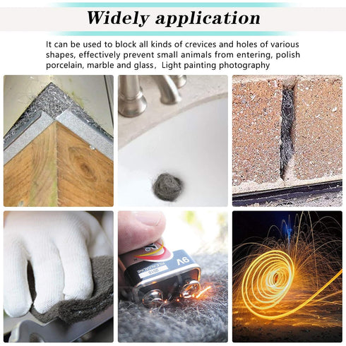 30FT Steel Wool Fill Fabric Roll - Coarse Wire Wool Hardware Cloth DIY Kit for Gap Blocker in Workshop, House