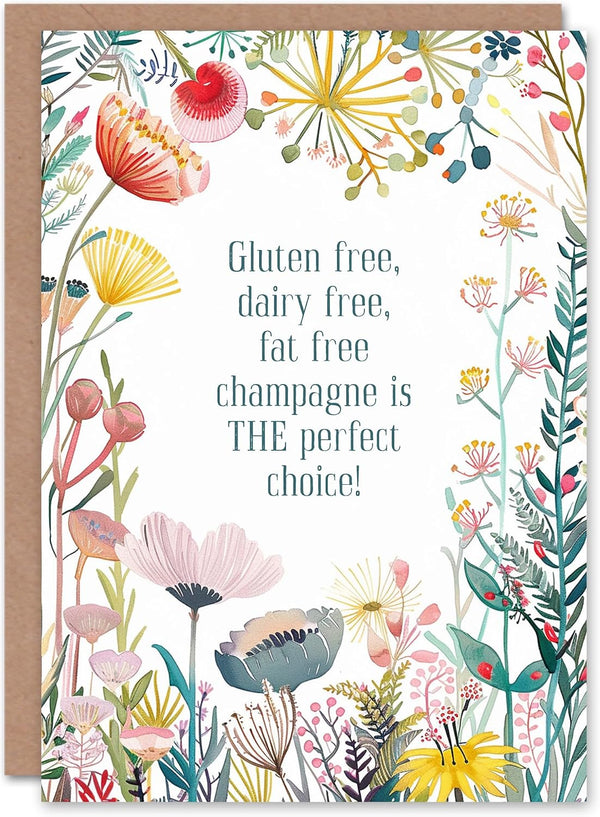 Artery8 Greeting Card Happy Flowers Gluten Dairy Fat Free Champagne For Her
