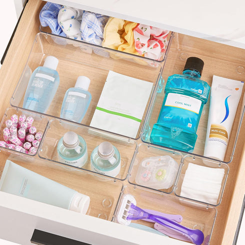 Vtopmart 44 PCS Clear Plastic Drawer Organizers Set, Versatile Storage Containers for Makeup and Office