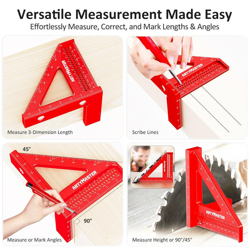 3.8" Mini 3D Multi-Angle Measuring Square Ruler, WT102A High Precision Woodworking Tool, Aluminum Alloy Carpenter Square