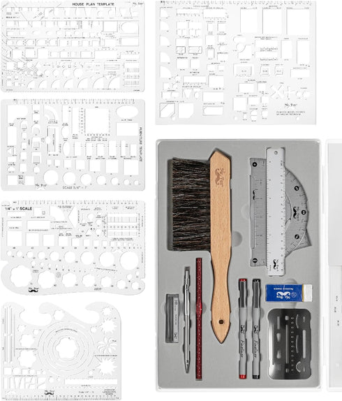 Mr. Pen Professional Geometry Set, 17 Pcs Architect Drafting Tools, Compass, Protractor, Scale Ruler, Stencils
