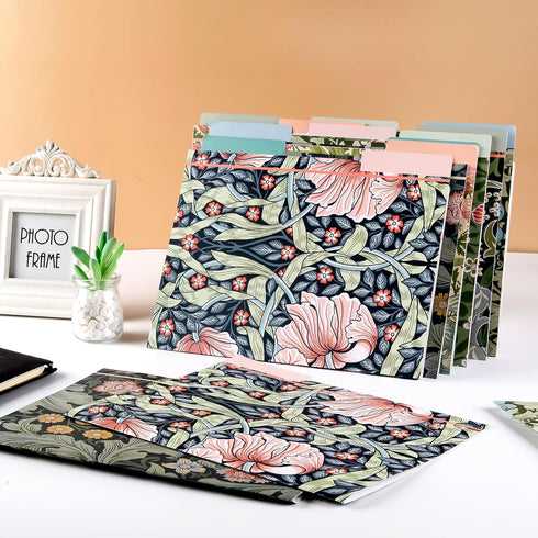 GreenPine 18 Pack William Morris Floral File Folders, Decorative Letter Size (9.5 x 11.5"), 1/3 Cut Tab