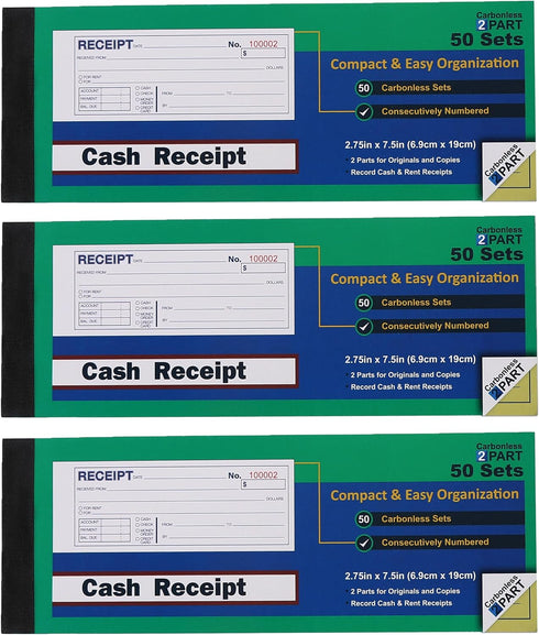 Gimehome Money or Rent Receipt Book, 50 Sets 7 1/2" x 2 3/4"
