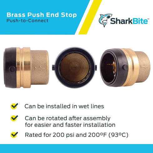 SharkBite Push to Connect Brass Plumbing Fitting, 1-1/2 Inch Push Cap for PEX Pipe, Copper, CPVC, PE-RT, HDPE, UXL0441