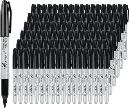Buecs Permanent Markers, 200 Count Black Permanent Markers, Fine Point, Waterproof & Smear