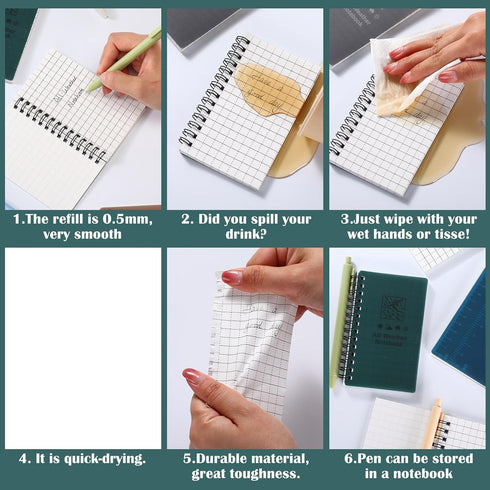 PerKoop 24 Pcs Waterproof Notebook - 3x5'' Pocket Tactical Notepad, Small Spiral Memo with Ballpoint Pen, Dark Color