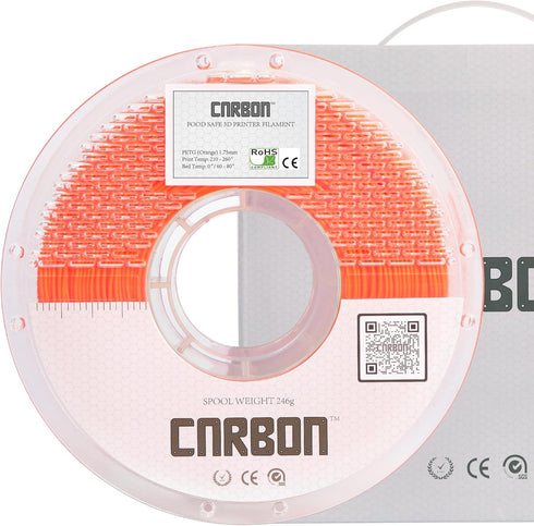 Certified Food Grade PETG 3D Printer Filament - CARBON by Comfy Materials, 1.75mm, 1kg, FDA Compliant Food Safe, Orange