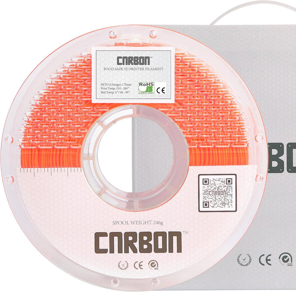 Certified Food Grade PETG 3D Printer Filament - CARBON by Comfy Materials, 1.75mm, 1kg, FDA Compliant Food Safe, Orange