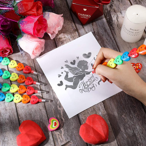 Zonon 36 Pieces Valentine Pencils, Stackable Heart Pencils, Colorful Plastic Stacking Heart Pencil for Kids