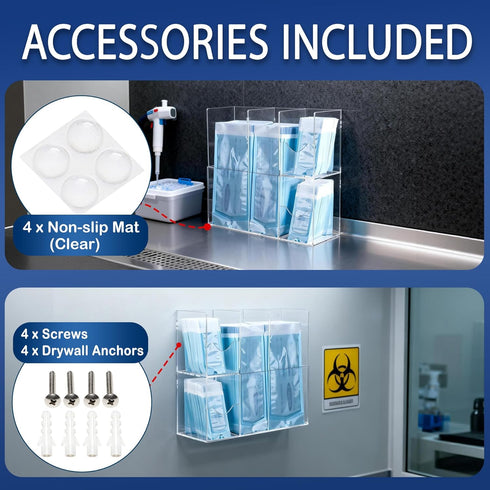 4-Compartment SEANADO Sterilization Pouch Organizer Acrylic Dispenser Holder, Wall Mount or Desktop Rack for All Size