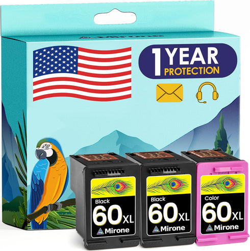 Mirone Remanufactured Ink Cartridge 60XL Replacement for HP Envy 100 110 120 Photosmart c4680 c4780 (2 Black, 1 Color)