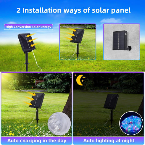 clouisc 120 40ft 8 Solar String Lights Outdoor Waterproof LED Rope Lights with Modes, Fairy Lights for Patio, Garden