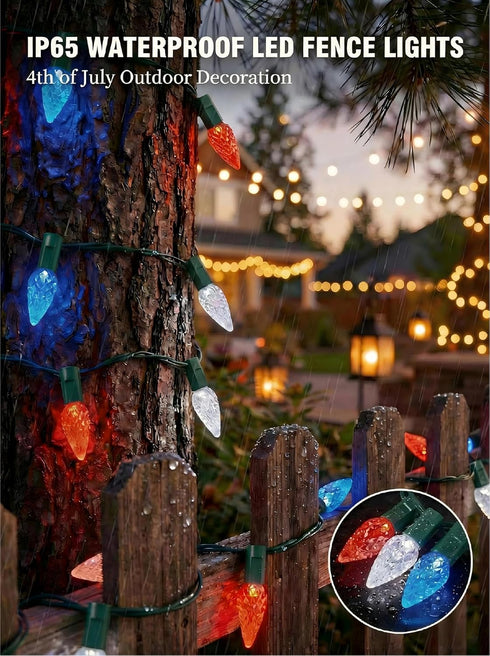 C6 23FT 50LED 4th 8 ITICdecor Solar String Lights Outdoor Waterproof, Solar Strawberry Lights Decoration for of July