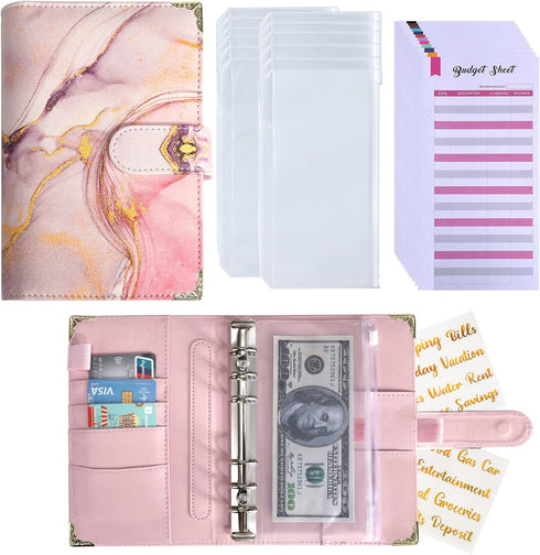 Budget Binder with Zipper Envelopes, A6 Money Organizer for Cash with 12PCS Cash Envelopes, 12PCS Budget Sheets, 28 PCS