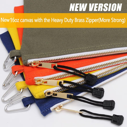 Utility Canvas Zipper Tool Bag - Heavy Duty Tools Pouch with Carabiner, Multi-Purpose Storage Organizer Clip on Tote Bags in Olive, Orange, Blue, Yellow, 4 Pack by FunOwlet