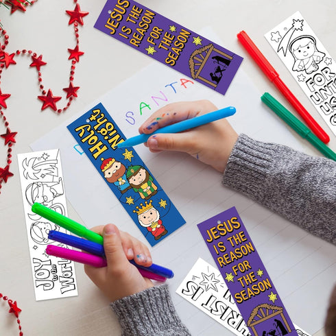 75Pcs Haooryx Nativity Color Your Own Bookmarks - Kids DIY Coloring Blank Bookmarks Christmas Party Game Prize Art