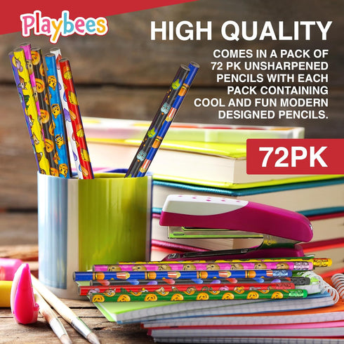 Emoticon Pencils - 72 Pack - Fun & Vibrant Writing Tools with Erasers, Assorted Emote Designs for Parties
