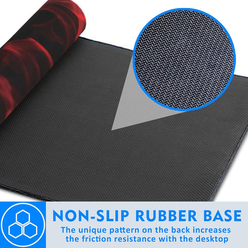Large Extended Mouse Pad Red Smoke Rose Desk Mat, Big Desk Pad with Thick Stitched Edges for Home Office or Gaming,