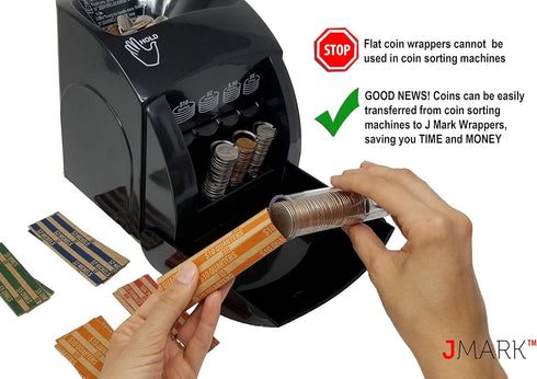 J Mark Flat Coin Roll Wrappers (Quarters, Dimes, Nickels, Pennies), ABA Striped Kraft Paper Coin Roll Wrappers,