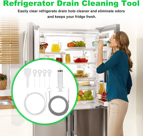 BZTT 8 PCS Refrigerator Drain Cleaning Tool - Fridge Water Line Cleaner Kit with Long Tube Brush Cleaner, Water