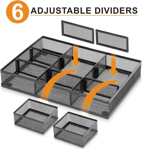 Marbrasse 3 Packs Desk Drawer Organizers, Tray with 9 Adjustable Compartments for Makeup & Office Supplies (2Pack-Black)