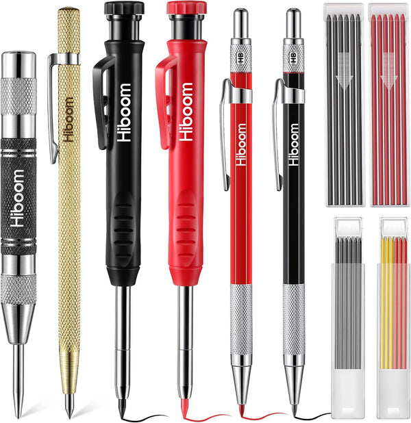 Hiboom 10 Pack Carpenter Pencil Set, 4 Colorful Solid Carpenter Pencils with Sharpener