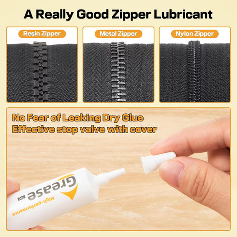 5 Pack Zipper Lubricant for Metal and Plastic, Instant Waterproof Zipper Lube, Long Lasting Universal Zip Grease