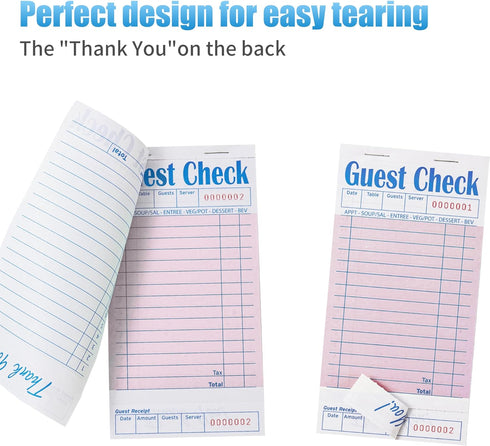 24 Pack 50 Sheets/Pack, 1200 ZPARIK Pink Guest Checks Books for Servers Server Note Pads, Waiter Checkbook, Waitress