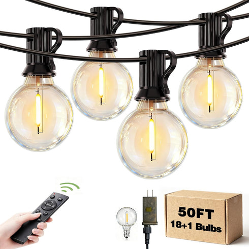 Outdoor Patio String Lights Waterproof with Remote, 50FT 18+1 G40 Edison LED