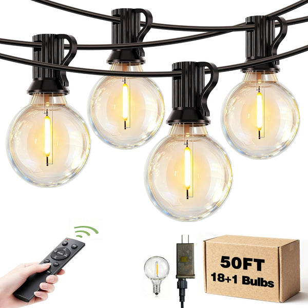 Outdoor Patio String Lights Waterproof with Remote, 50FT 18+1 G40 Edison LED