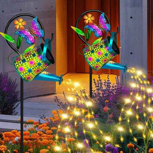 Solar Watering Can with Lights, Waterproof Solar Lantern with Butterfly Shepherd Hook, Hanging Garden Lights for Patio