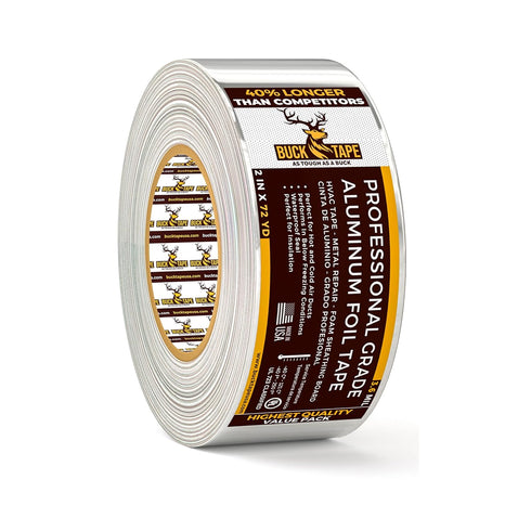 Buck Professional Grade Aluminum Foil Tape - 2 Inch x 216ft, Ideal for HVAC, Metal Repair & Insulation