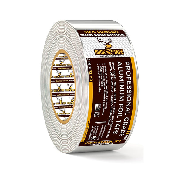 Buck Professional Grade Aluminum Foil Tape - 2 Inch x 216ft, Ideal for HVAC, Metal Repair & Insulation