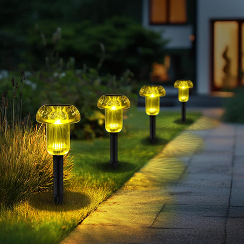 4 Pack, Easter Solar Pathway Lights Outdoor Decorative Yellow LED Mushroom Solar Lights Outdoor Waterproof Solar