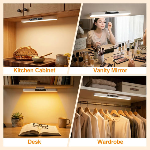 4000mAh 6W 3-Color Dimmable Closet Rechargeable Under Cabinet Lighting with Remote, Wireless Magnetic Light Bar