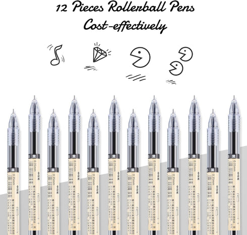 Chinco 12 Pieces Black Gel Ink Pen, 0.35 mm Extra Fine Japanese Stationery for Office School Supply