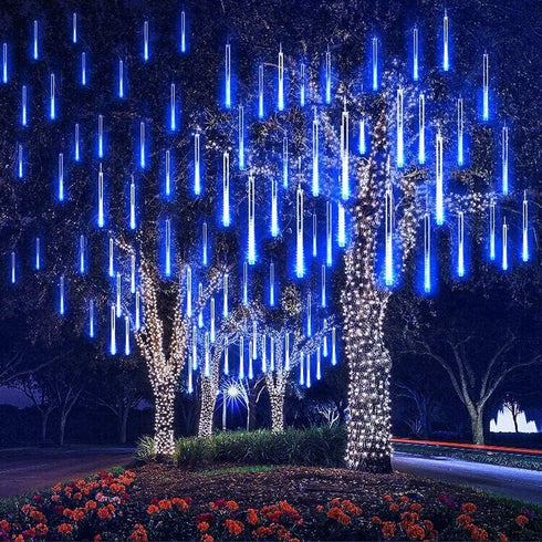 30cm 8-Tube Falling Rain Meteor Shower Christmas Lights - Blue Outdoor Icicle Dripping Shooting Star Lights by Adecorty