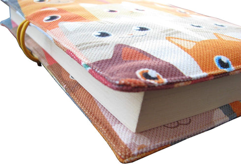 Fabric Novel Book Sleeve for Adults, Cute Cats Pattern, Washable Protector, Padded Case 5.5 x 8.2 x 1.6
