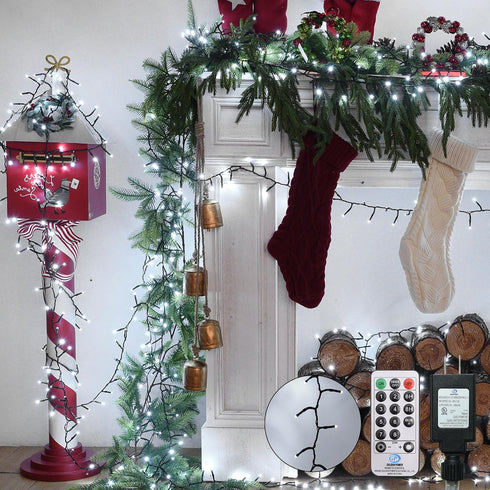 200 29FT 8 Cluster Lights Christmas Led Fairy Lights Green Wire Twinkle Lights with Remote Modes String Lights Timer