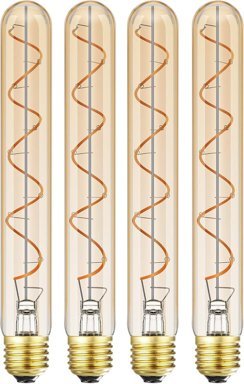 Leools Vintage LED Spiral Filament Bulb T10, 8.9inch Long, Dimmable Edison Light Bulbs, E26 Base, 4 Pack.