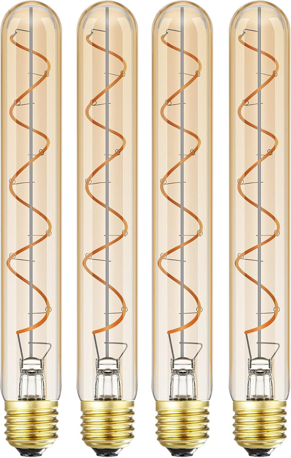 Leools Vintage LED Spiral Filament Bulb T10, 8.9inch Long, Dimmable Edison Light Bulbs, E26 Base, 4 Pack.