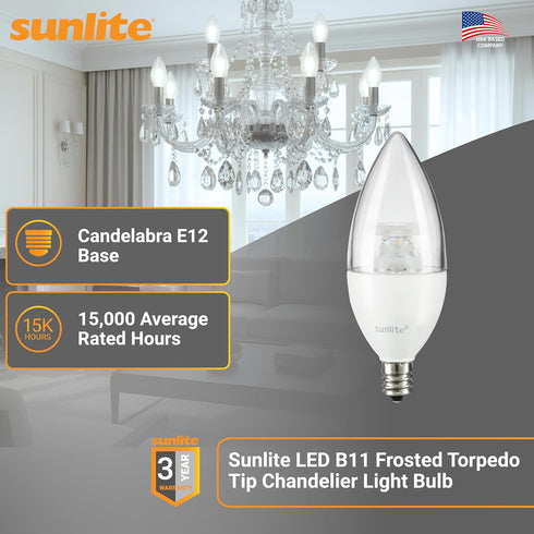 B13 Bulb, 7 (60W=), 500 120 Dimmable, E12 90 Title-20, 5000K 6 Pack Sunlite LED Decorative Chandelier Light Watts