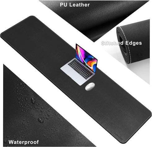 CENNBIE Large Leather Desk Mat, 66.9" x 15.7" Non-Slip Blotter Protector, Waterproof PU Leather Mouse Pad