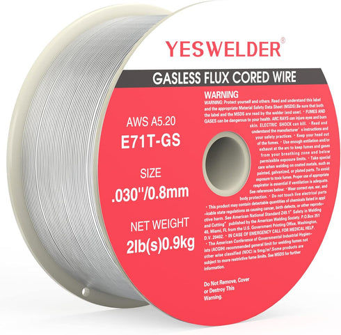 YESWELDER Flux Core Gasless Mig Wire - Mild Steel E71TGS .030-Diameter, 2-Pound ABS Plastic Spool