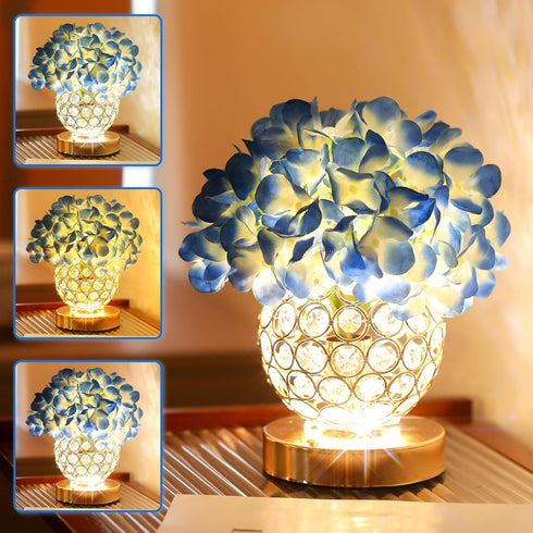 WSYEAR Premium Blue Silk Hydrangea Artificial Flowers Christmas Night Light Faux Flower