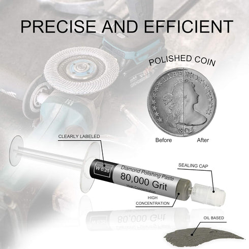 Diamond Polishing Compound Kit, 5 Piece Lapping Paste 1500 to 80000 Grit for Jewelry, Metal, Gemstone, Glass, 5 Gram