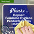 10x7 Inches, 4 Please Deposit Feminine Hygiene Products In This Container Bilingual Sign, Mil Vinyl Decal Stickers
